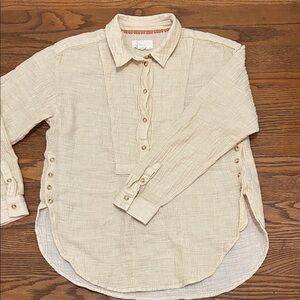 Anthropologie Top Women’s M Cream/Yellow Button-Up Flannel Cozy Oversized
